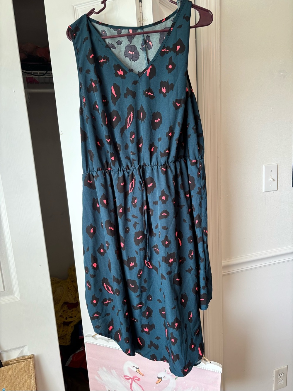 Teal leopard Print Sleeveless V-Neck Dress